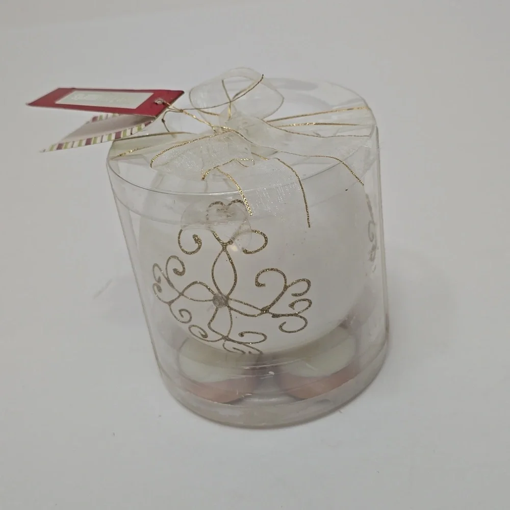 New Sealed Pier 1 Imports Ornament Tea Light Set White Gold